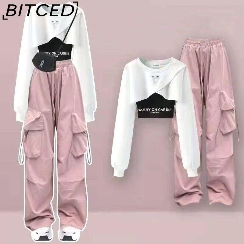 BITCED Dopamine Cool et Cool Style Sel Fille Cool et Élégant Pantalon de Travail Street, Costume Fille Hot, Uniforme Scolaire, Sweat à Capuche Trois Pièces