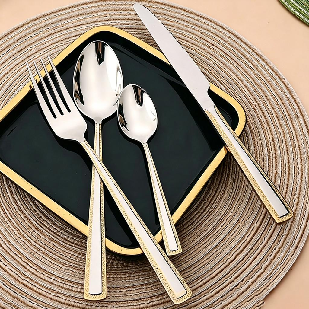 4/5pcs Gold Embellishment Handle Cutlery Set Shiny Stainless Steel Dinnerware Set Knife Cake Fork Coffee Spoon Flatware