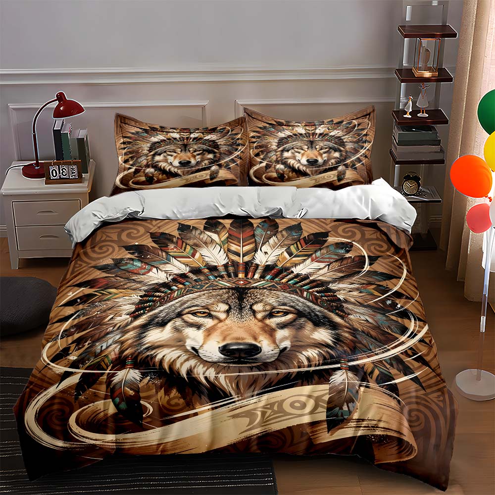

Wolf, feathers, swirls. Bedding Duvet cover sets Duvet covers Pillowcases gifts (1 * Duvet Cover 2 * Pillowcases, without duvet insert) 135x200cm