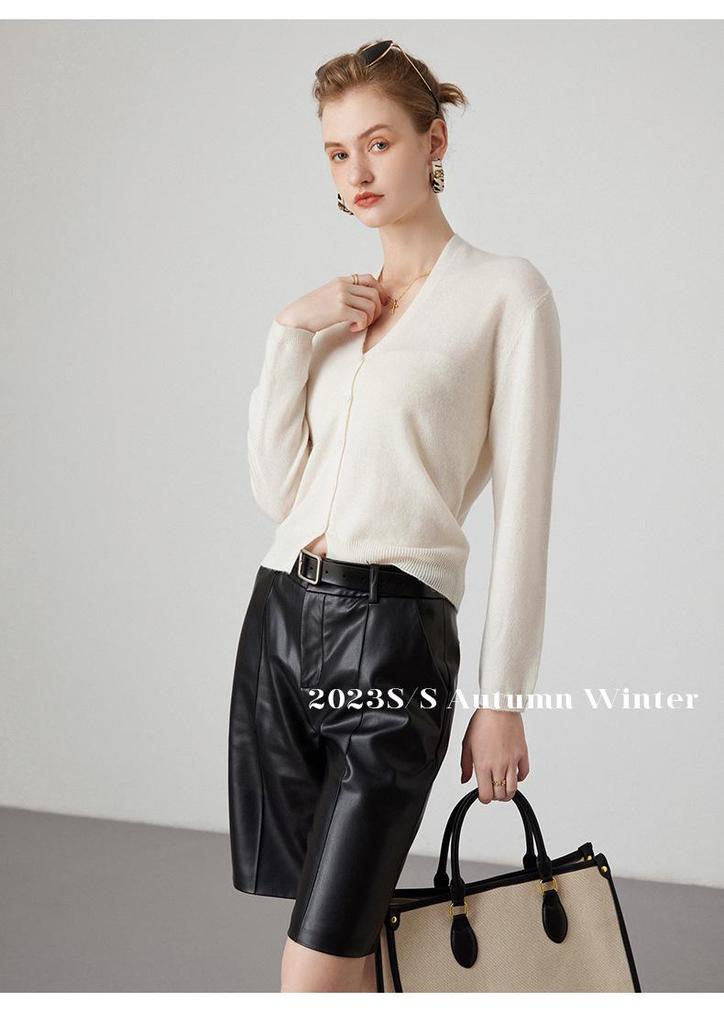 Women's Soft Cashmere V-neck Button-up Cardigan - 2023 Autumn/Winter Collection