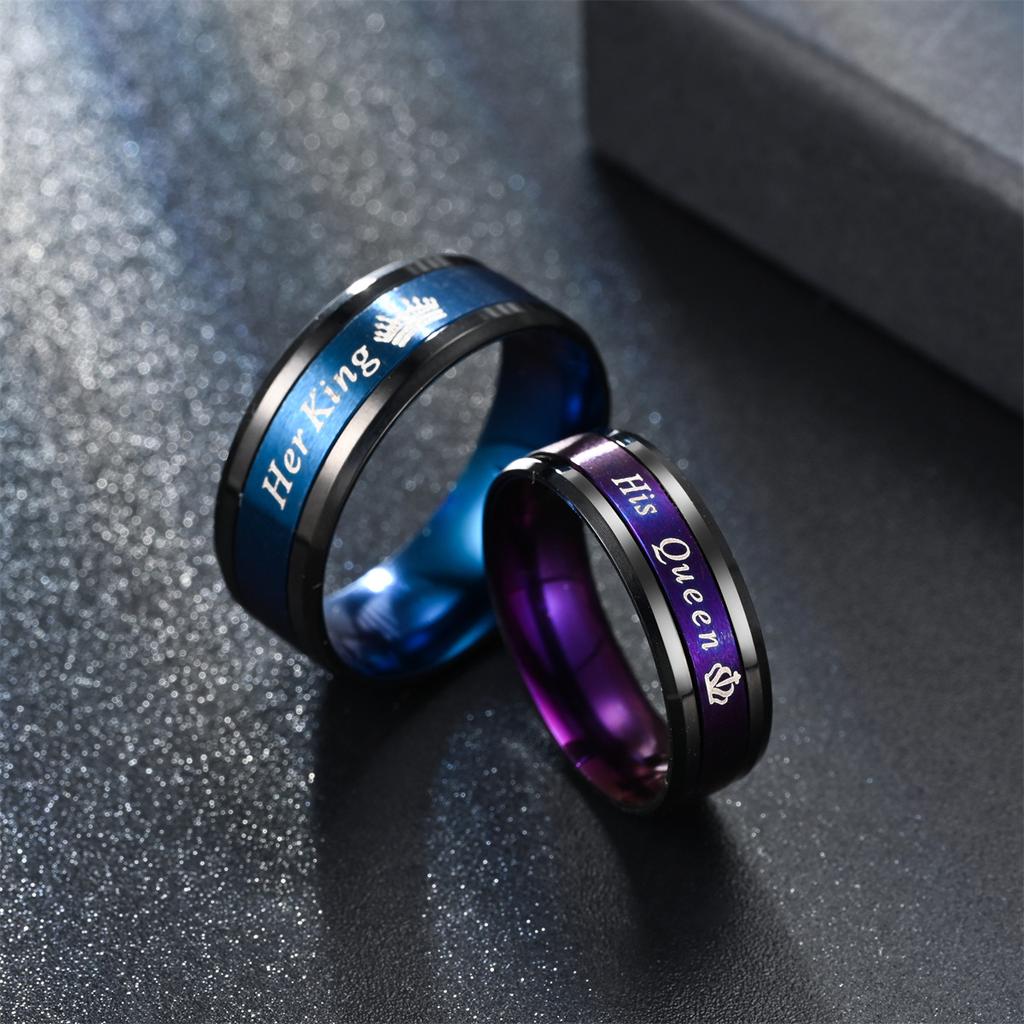 Fashion Couple Rings Her King His Queen Statement Ring Romantic Stainless Steel Crown Ring Anniversary Wedding Band  Gift