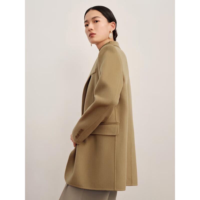 ANNAKOO Women's Padded Shoulder Notched Lapel Wool Overcoat