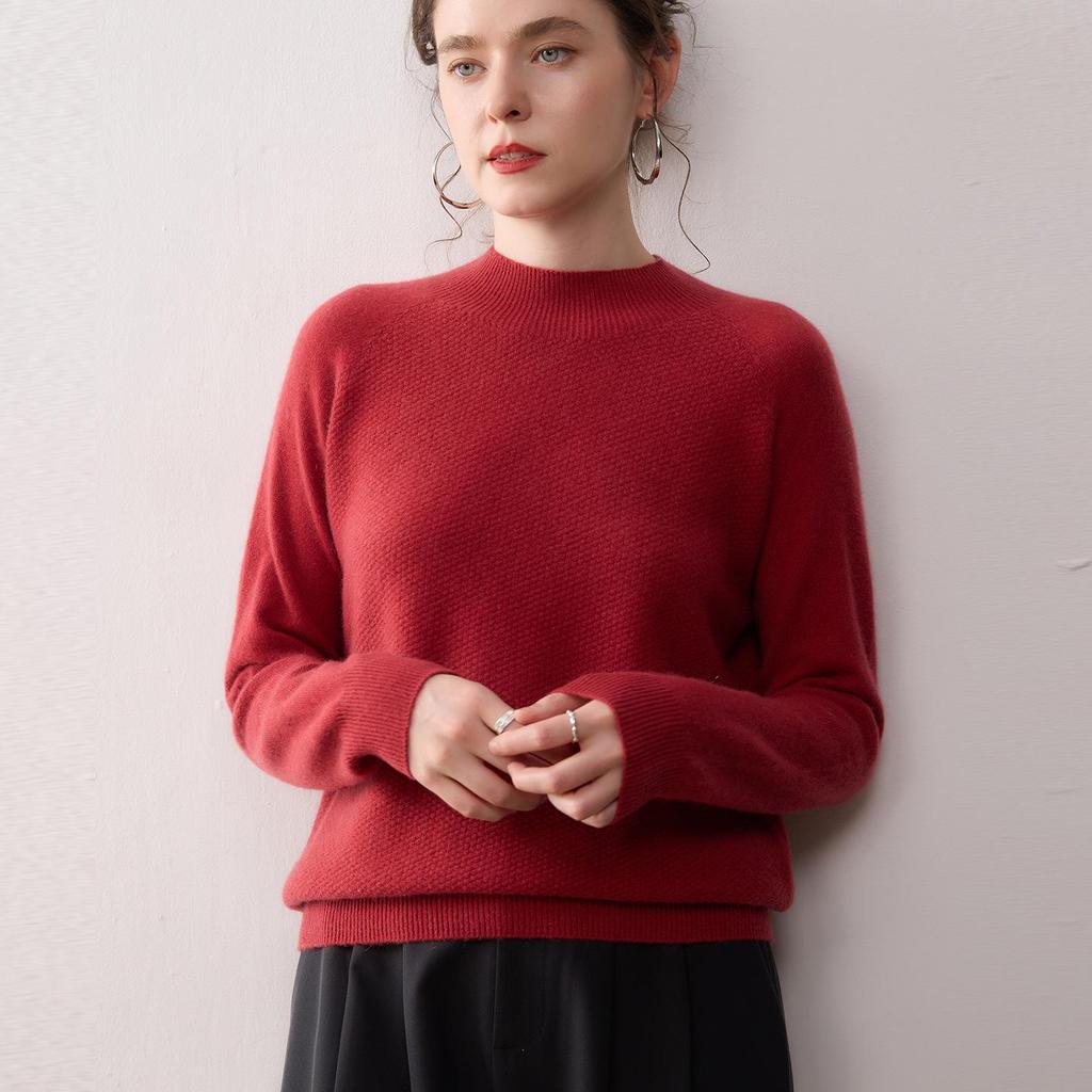 Women's Pure Cashmere Half-High Neck Sweater - Versatile Long Sleeve Knit Pullover