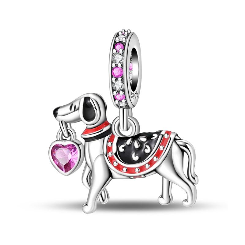 S925 Silver Cute Dog Charms Bead Keychain Animal Puppy Teddy Yorkshire Terrier Crab Paw Whale Rooster Snake Crocodile Jewelry