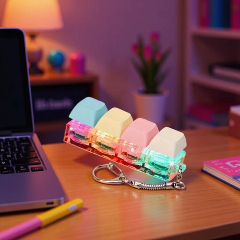Luminous Macaron Color Keychain: Stress-Relief Button Toy Pendant