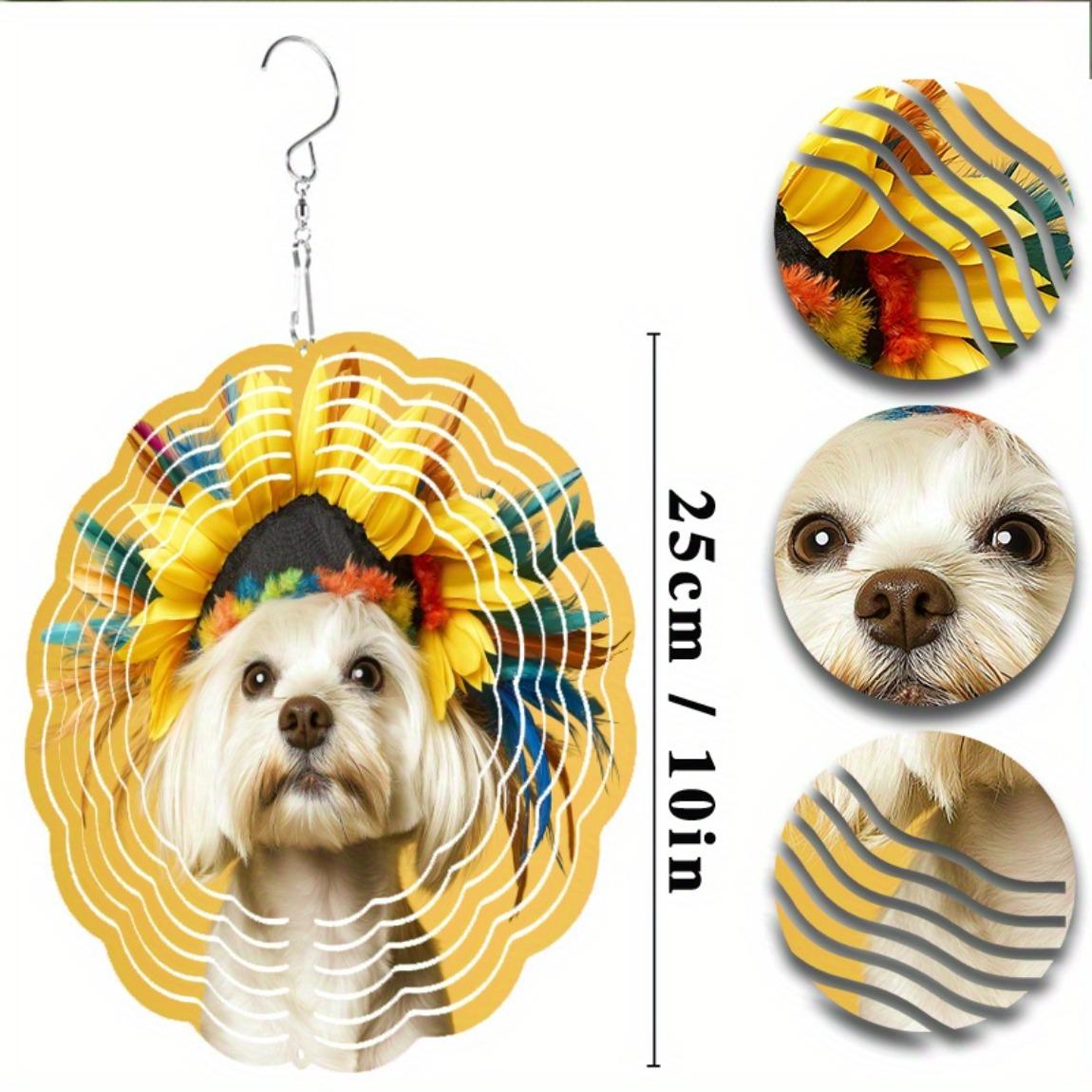 

Металлический ветряной спиннер 10 дюймов с дизайном собаки и красочными перьями для декора сада, патио, газона, вращающийся на 360 градусов, не требует электричества 01A