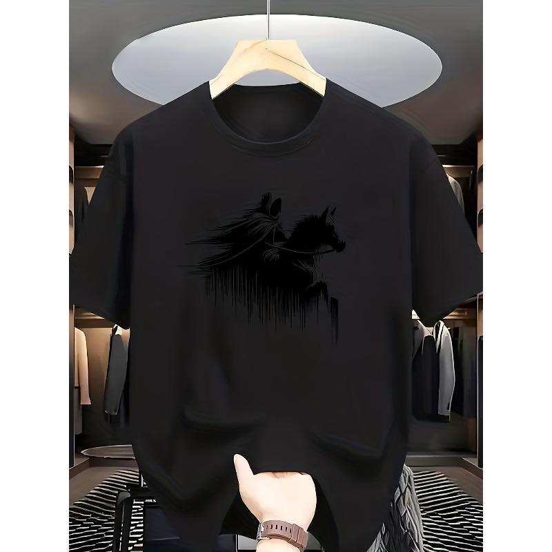 

A Round-Neck Short-Sleeve T-Shirt Featuring a Black Silhouette of a Horseback Rider on The Front. Horseback Riding Often Evokes Feelings 4XL