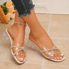 New Rhinestone Strap Transparent Plus Size High Heel Sandals Crystal Chunky Heel Fashion Versatile Outdoor Slide Slippers
