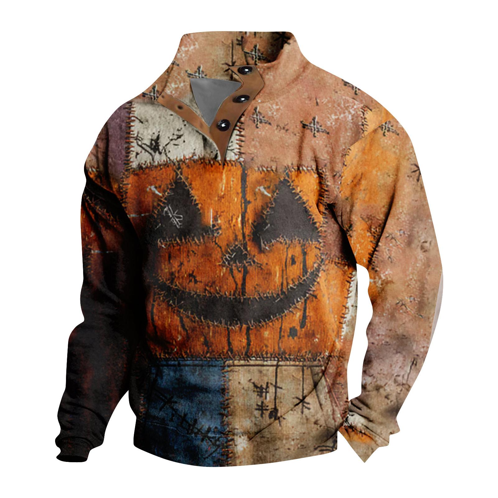 

Мужская повседневная модная рождественская принтованная толстовка без капюшона, широкая мужская свободная толстовка с капюшоном и воротником-стойкой S оранжевый