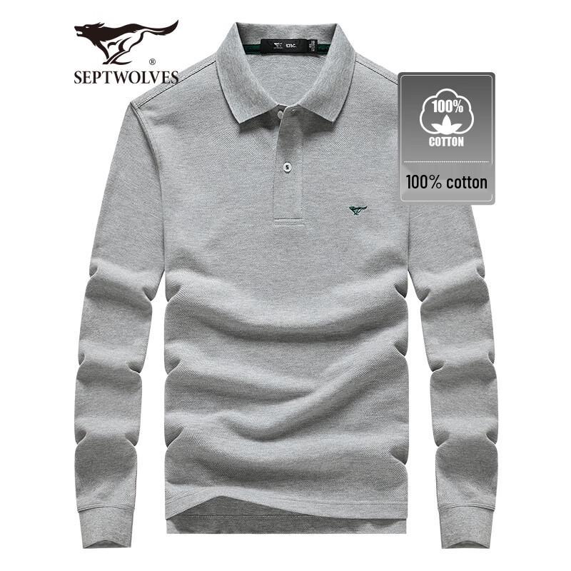 Septwolves Men's 100% Cotton Long-Sleeve Polo T-Shirt