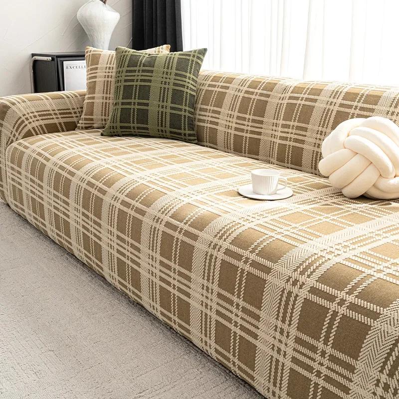 Elastic Retro Plaid Sofa Cover Luxury Dustproof All Inclusive Couch Slipcover Stretch Anti Cat Scratch Furniture Protector