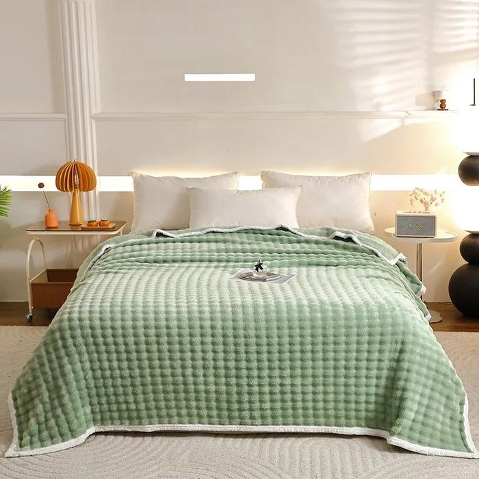 2025 new milk fleece rabbit hair bubble blanket double-sided fleece sheets office multi-function blanket