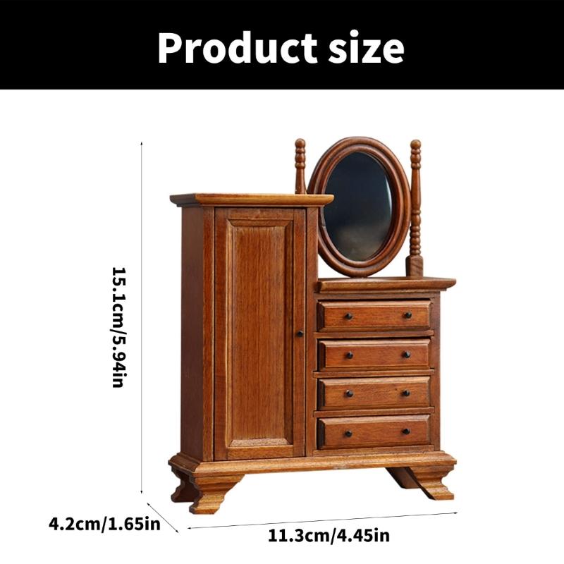 1:12 Scale Miniature Wood Dressing Table Vintage Dollhouses Mini Bedroom Furniture Dollhouses Decorations Accessories