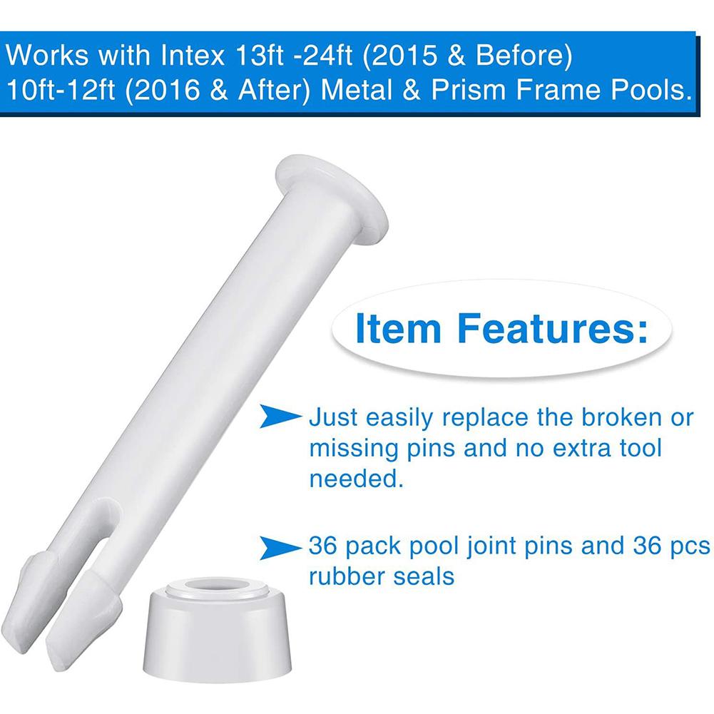 36-12 Packs Plastic Pool Joint Pins with Rubber Seals for Intex Round Metal Frame Connector Nail Pin Swimming Pool Accessories