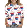 Print Tops For Youth Girls Round Neck 3/4 Sleeves T-Shirts Trendy Tops Outfit Tees Independence Day