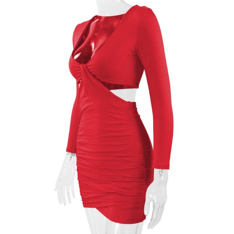 Women's Sexy Autumn and Winter Fashion V-neck Long-sleeved Hip Wrap Dress