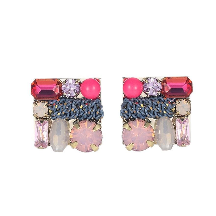Dongdaemun retro splicing contrasting color square stud earrings, unique personality, geometric earrings, simple niche design earrings