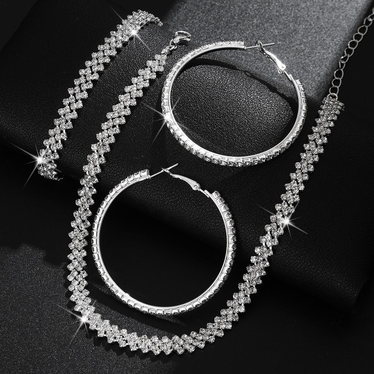 Ladies Sweet Full Diamond Necklace Earrings Bracelet, Personality Collar Trend Fashion Versatile Necklace 2026 45CM