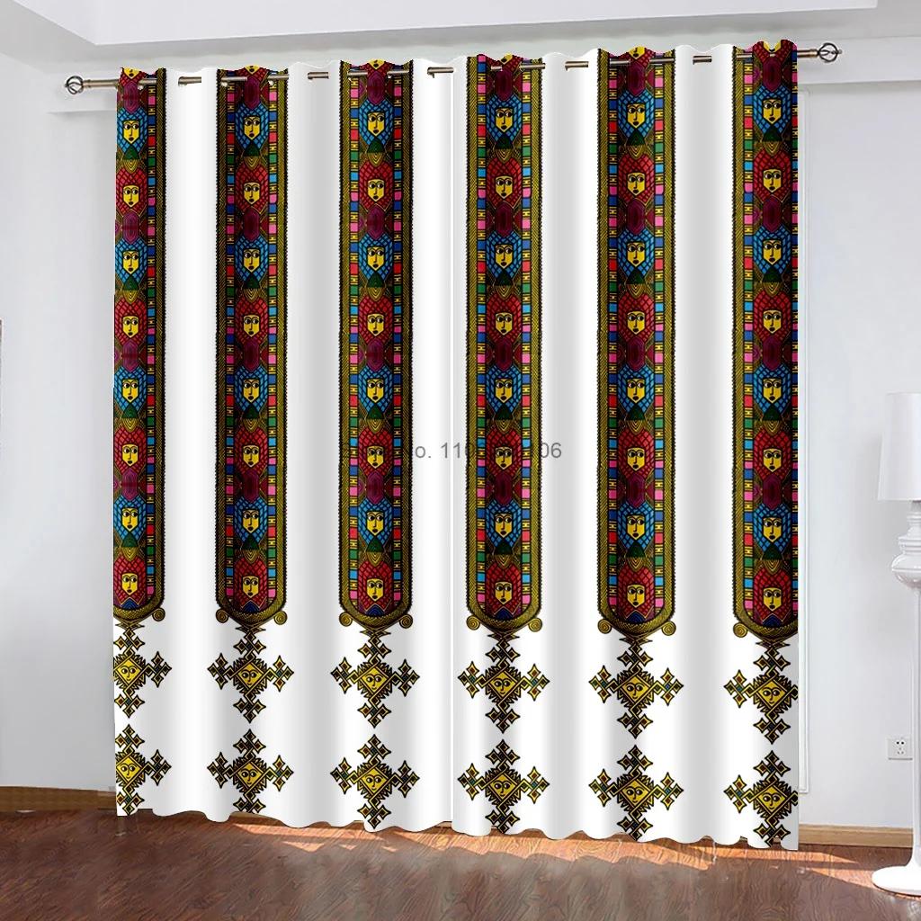 Ethiopian Ethnic Special Decoration Thin Fabric Curtain for Living Room Bedroom Curtain 3D Print Luxury Window Treatment Drapes