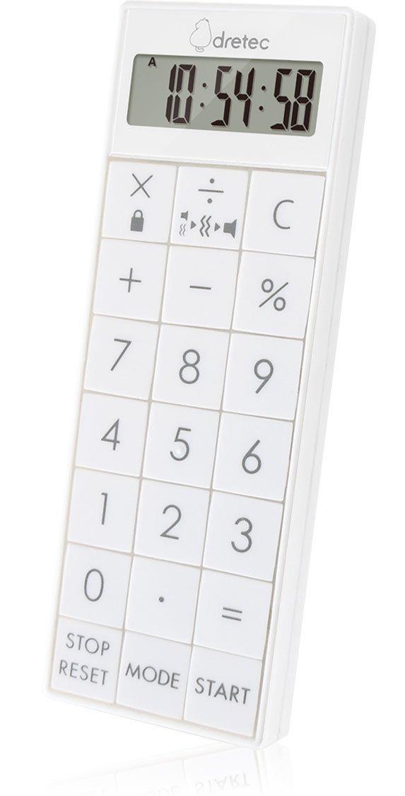 

dretec Calculator Timer with Clock, Vibration, and Magnet (White)