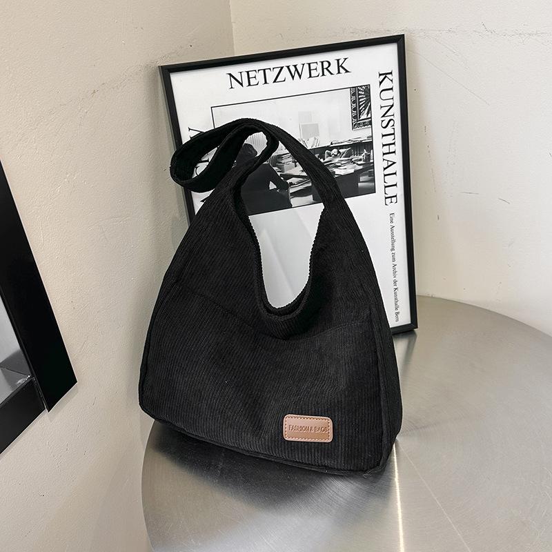 

Весна 2024 Женская вельветовая сумка большой вместимости - Корейский минималистичный дизайн на плечо и через плечо чёрный