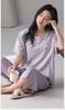 Women's Pure Cotton Pajama Set with Built-in Bra, Short Sleeve Top & 7/8 Pants - Sweet Summer Homewear.