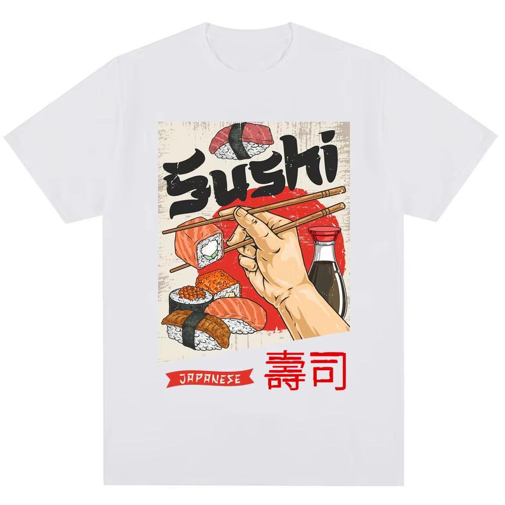Summer Hot Sale Japan Sushi Funny Graphic T-Shirts Y2k Unisex Unisex Fashion Harajuku T Shirt Cotton Gothic Trendy Round T-Shirt