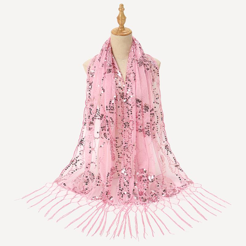 Sequin Camellia Tassels Scarf Women Luxury Shawls Woman Muslim Hijab Plain Long Cape Echarpe Femme Party Cape Tippet
