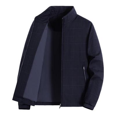 Men's Classic Plaid Stand Collar Windproof Casual Jacket