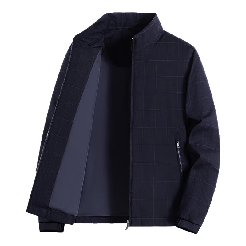 

Qipilao Men s Classic Plaid Stand-Up Collar Jacket 180/XXL