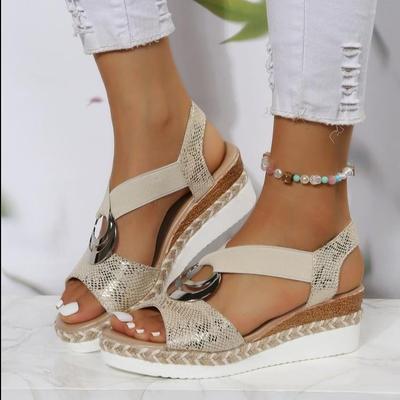 Plus-Size Women's Sandals with Metal Buckle & Wedge Heel