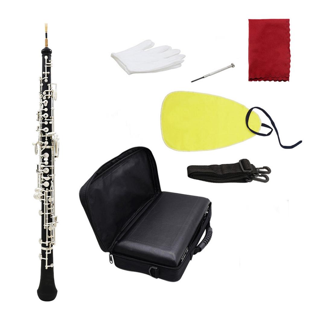 22 Keys Oboe Semi-Automatic Style C/Bb Key Oboe Black Cupronickel Silver-Plate Professional Wind Instrument with Gloves Case