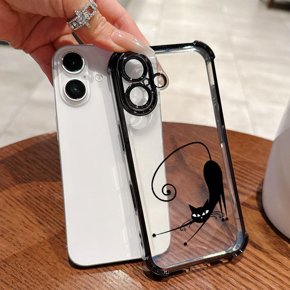 Cartoon Cute Little Black Cat Funda For iPhone 17 Pro 16 15 14 13 12 11 Pro Max Case 17 Plus 17E 16E 17Air Silicone Phone Cover