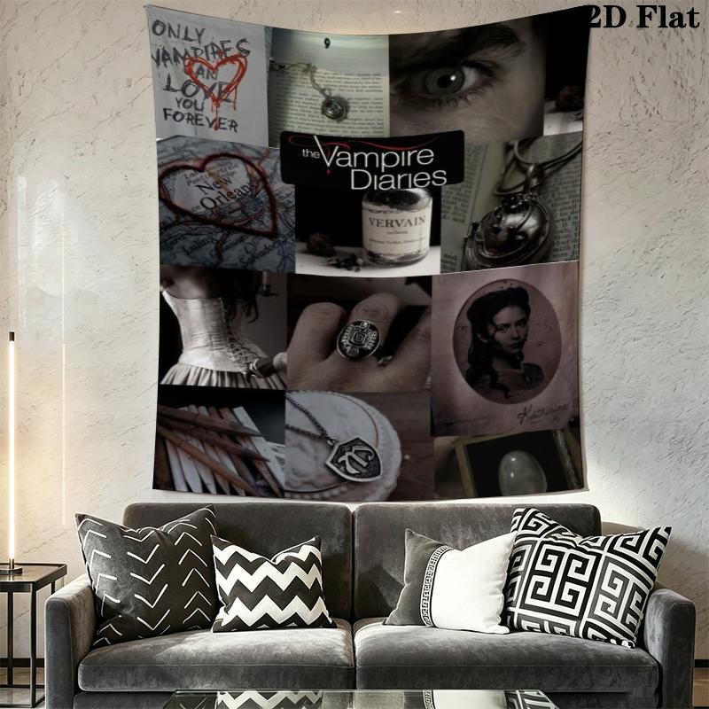 The Vampire Diaries Wall Tapestry Aesthetic Wall Hanging Printed Fabric Blanket Decorative Tapestries for Bedroom Living Room Home Decor