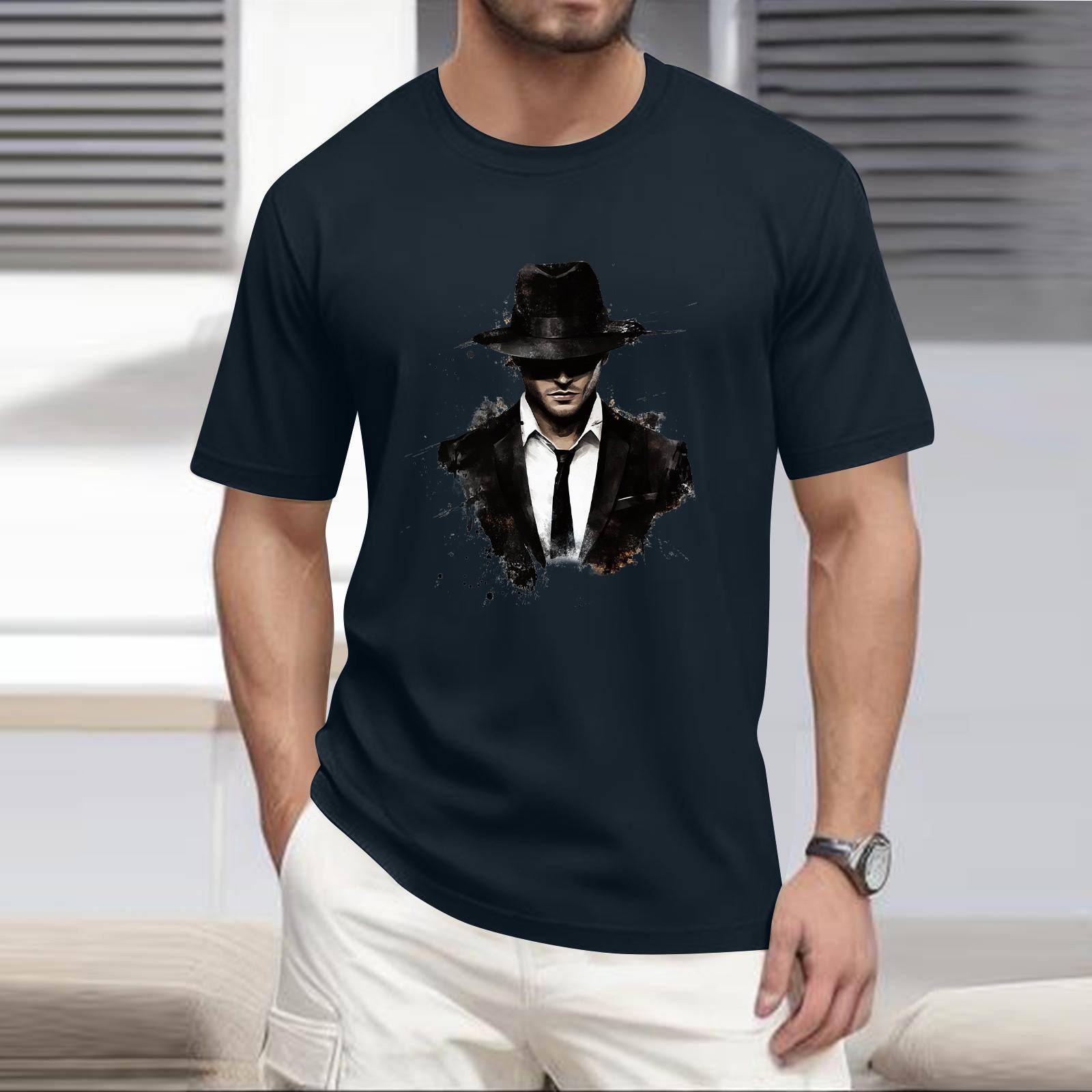 

Мужская рубашка с воротником-стойкой и коротким рукавом, свободная рубашка для отдыха и отдыха, мужская XXL тёмно-синий