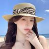 Wide Brim Sunscreen Bucket Hat with Leopard Print Belt Women's Sun Hat Straw Woven Hat  Hiking