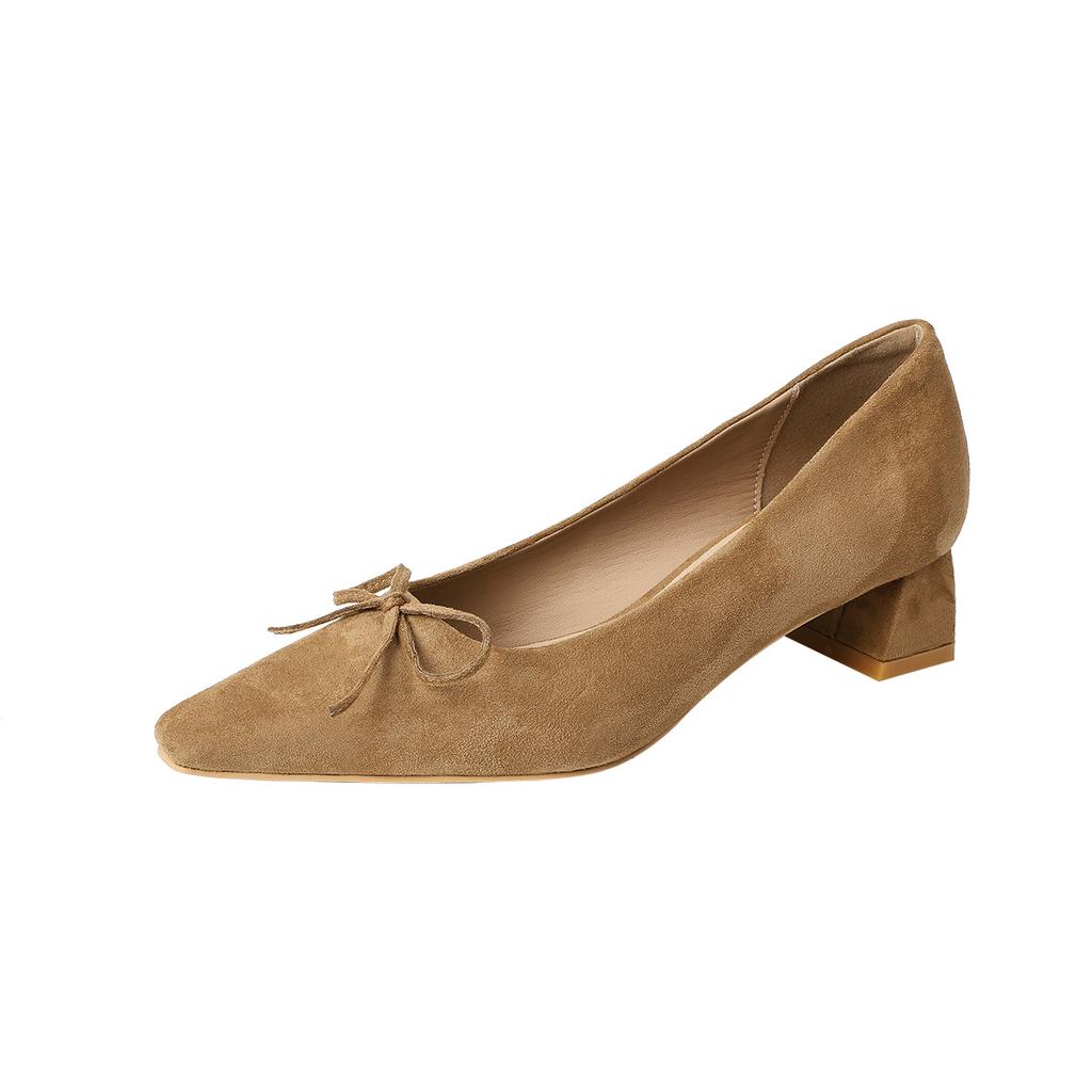H38-1 Elegant Retro Style Delicate Women's Shoes Temperament Square Head Bow Shallow Mouth Single Shoes Women's 2025 Low Heels