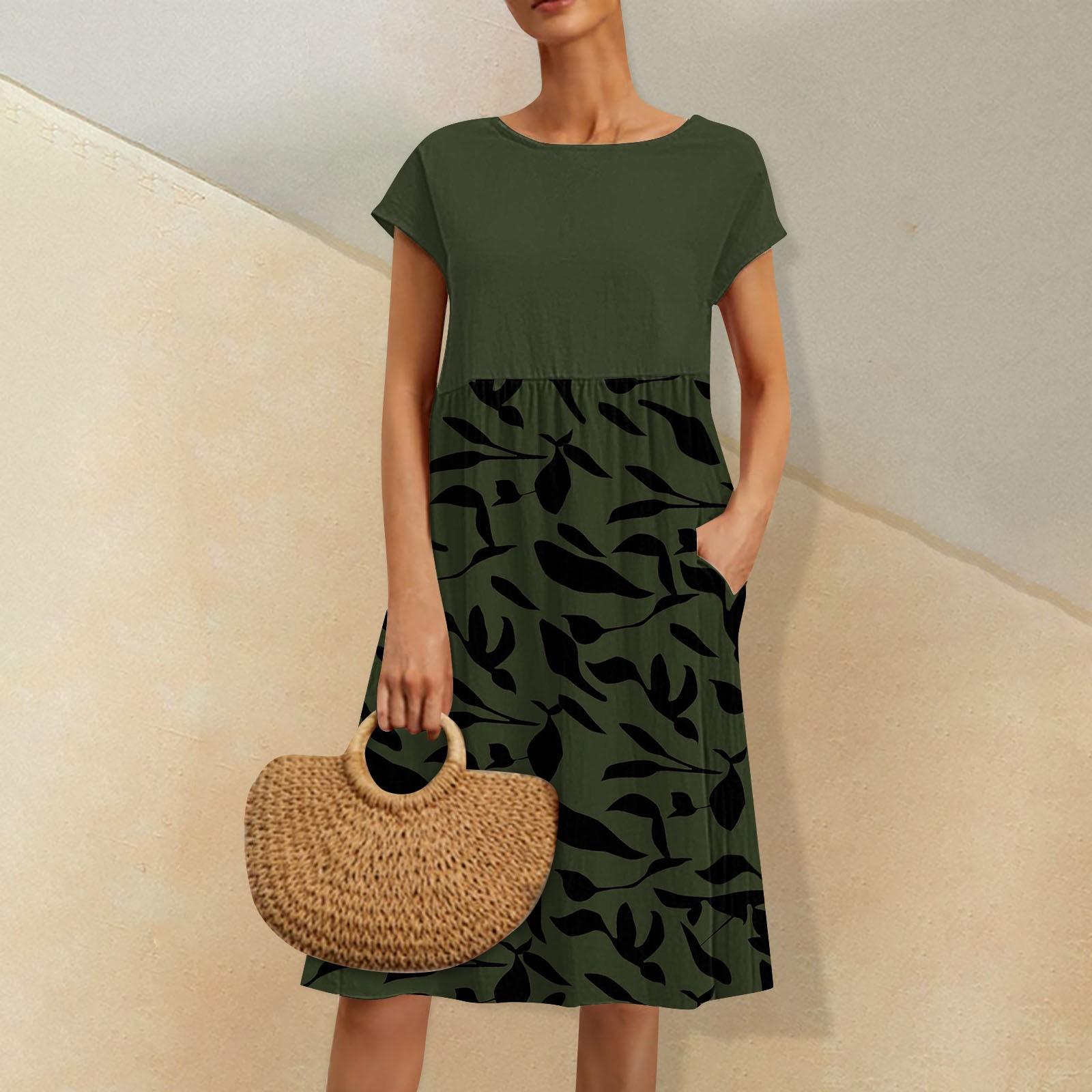 

Women s Fashion Summer Loose Floral Print High Waist Short Sleeve Casual Dresses L