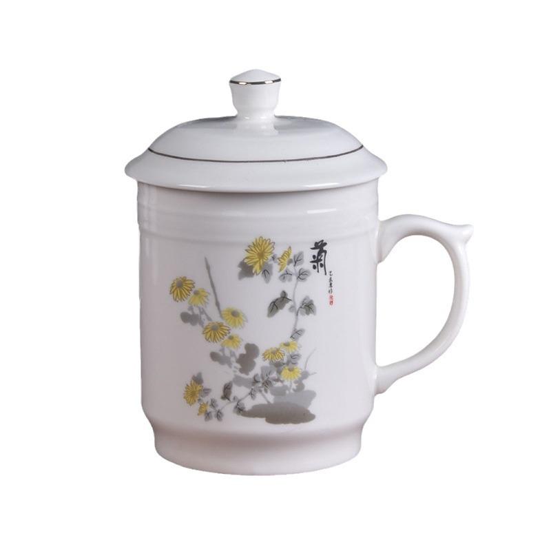 Meilan Bambus Chrysantheme Keramische Teetasse Große Kapazität Haushalt Wasserbecher Büro Deckel Konferenzbecher Gastfreundschaftsbecher Geschenkbecher