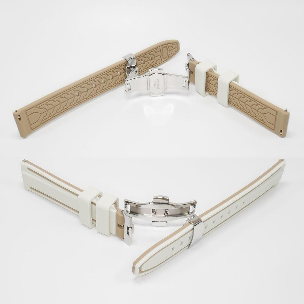 Swatch X Omega Compatible Rubber Strap with Type D-buckle, Double-line (cream/beige Lines)