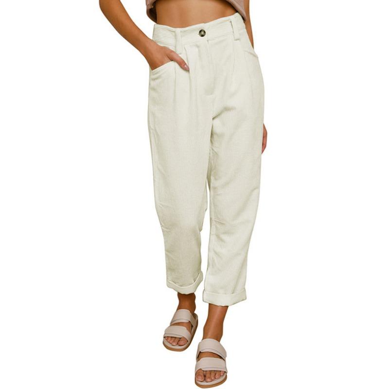 Autumn Winter Vintage High Waist Loose Casual All-match Corduroy Pants Women Solid Color Straight Trousers
