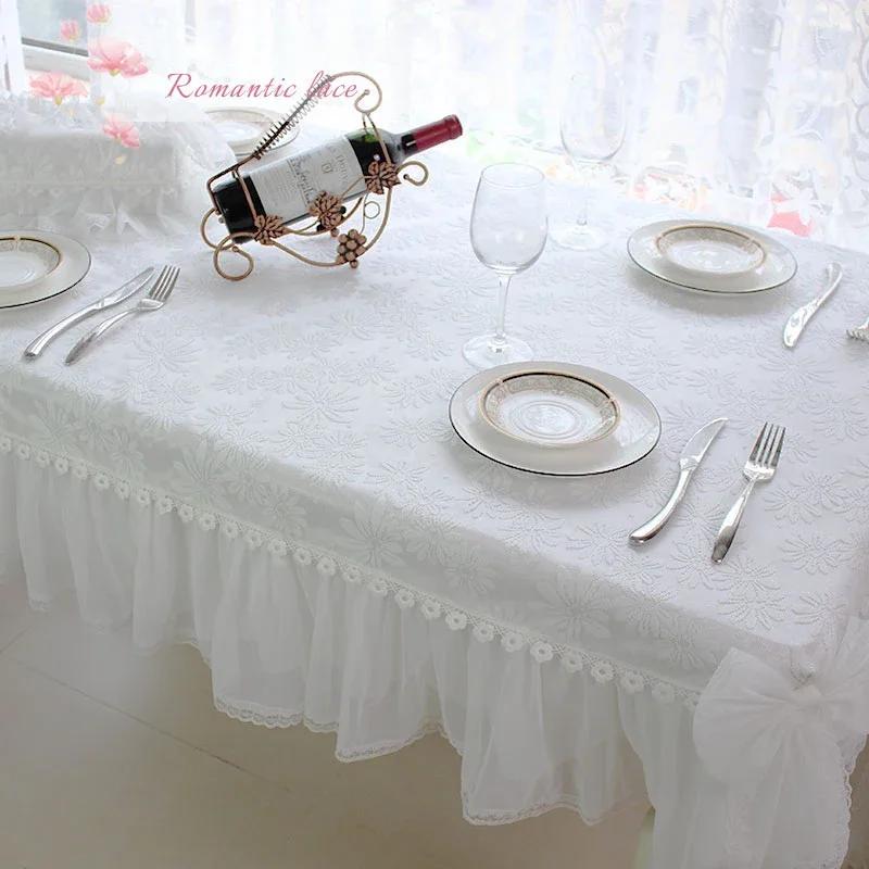 Korean Lace Tablecloth Garden Fresh Pink Bow Home Diningtable Cloth Rectangular European Wedding Decor Cloth Custom Chair Cover