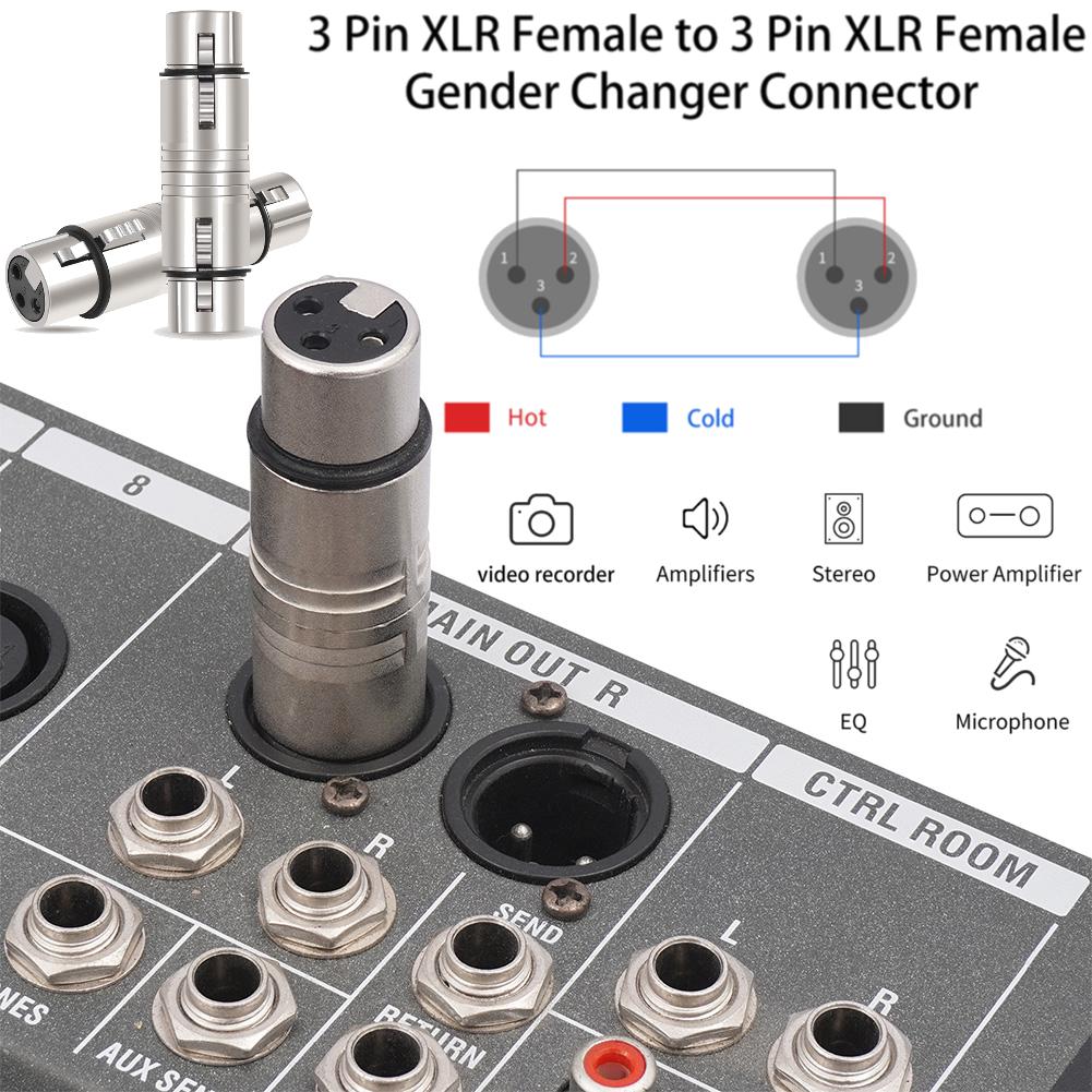 XLR Female To Female Adapter XLR Female To Female 3 Pin Connector Audio Microphone Adapter Connector for Microphone Stereo Mixer