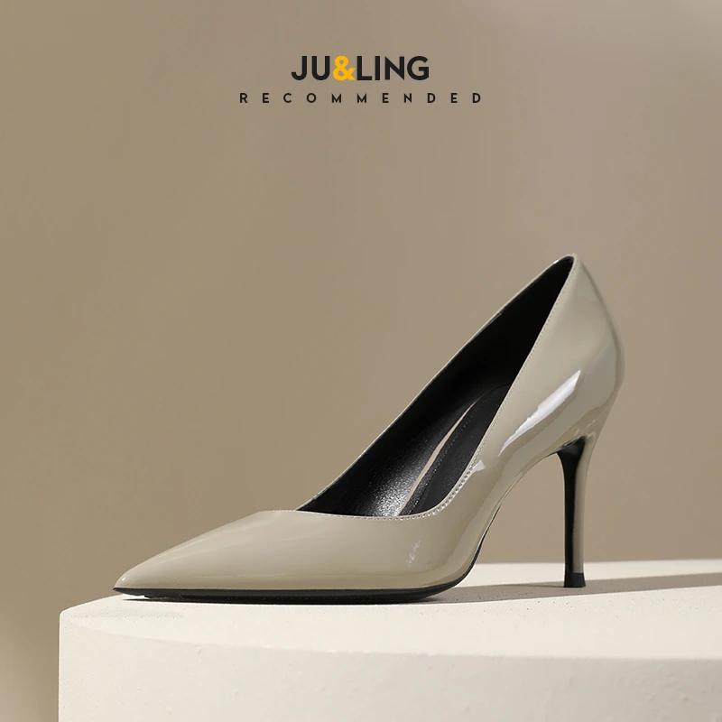 

Туфли на высоком каблуке женские 2024 весна новые серые элегантные юбки тонкий каблук профессиональные туфли для поездок на работу из лакированной кожи с неглубоким носком 39