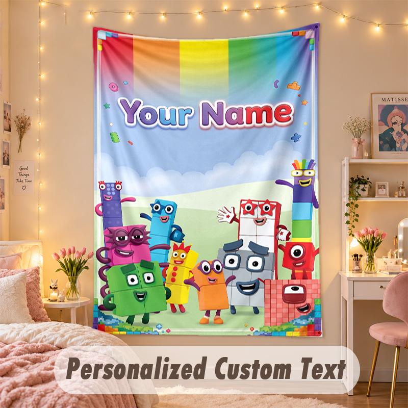 Custom Personalized Tapestry,Numberblock Print Custom Name Text Wall Art Hanging for Bedroom