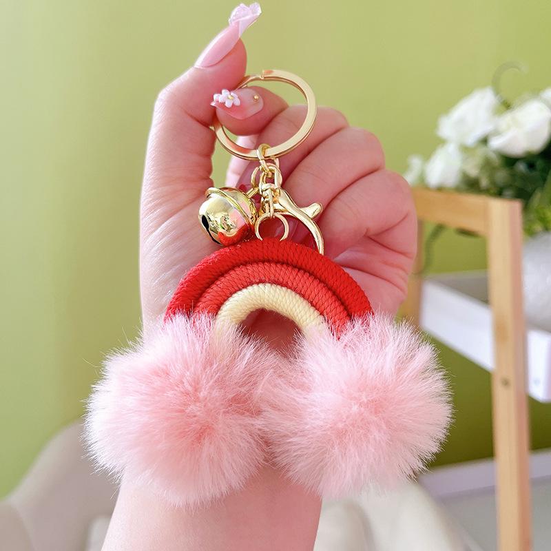 Bohemian Rainbow Pompom Keychain: Trendy Bag Charm with Creative Style