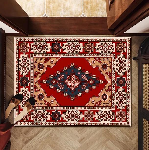 Persian Style Carpet Ethnic Style Woven Geometric Pattern Printed Rug Room Living Room Decoration Retro Home Mat