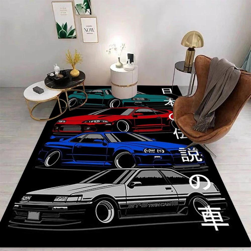 Tappeto Decorazione Stanza Casa Esterno Decorazione Tappeto da Corsa Pattern Auto Bandiera GTR JDMs Antiscivolo Lavabile Tappetino Stile Gioco