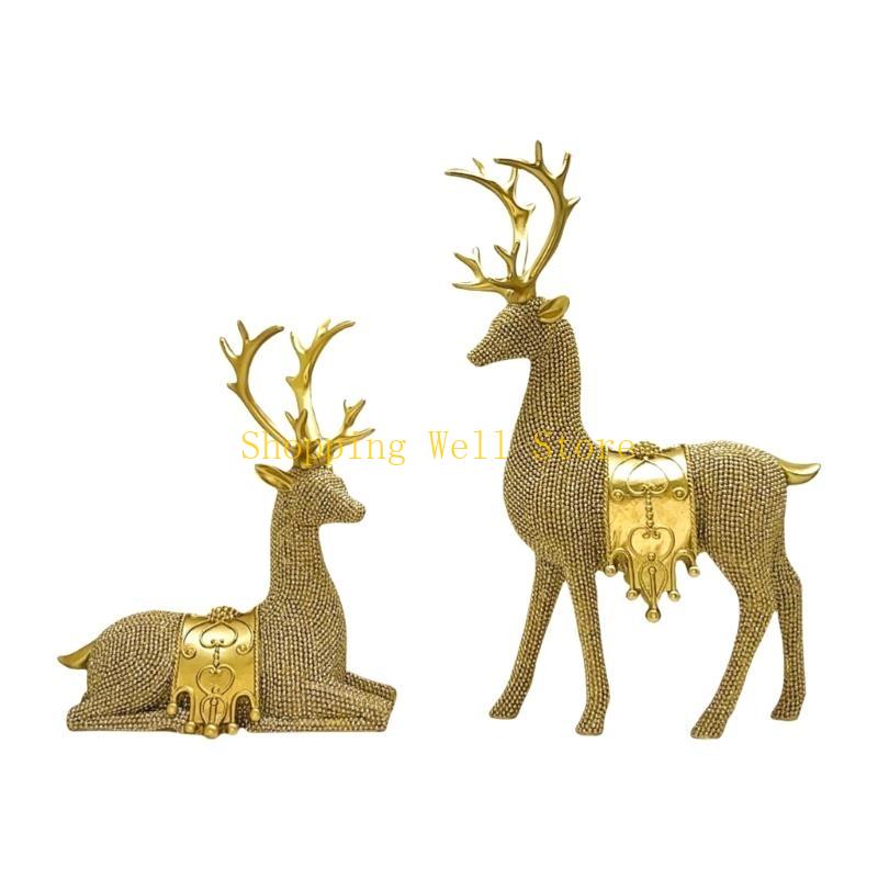 KX4B 2Pcs Resins Standing Sitting Reindeer Figurine Festival Decors for Home Office