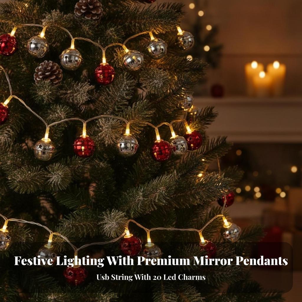 Christmas Bell String Lights USB LED Fairy Lights with Metal Ornaments for Mantel Shelf Party Decor